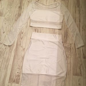 White Crop Shirt and Skirt Set